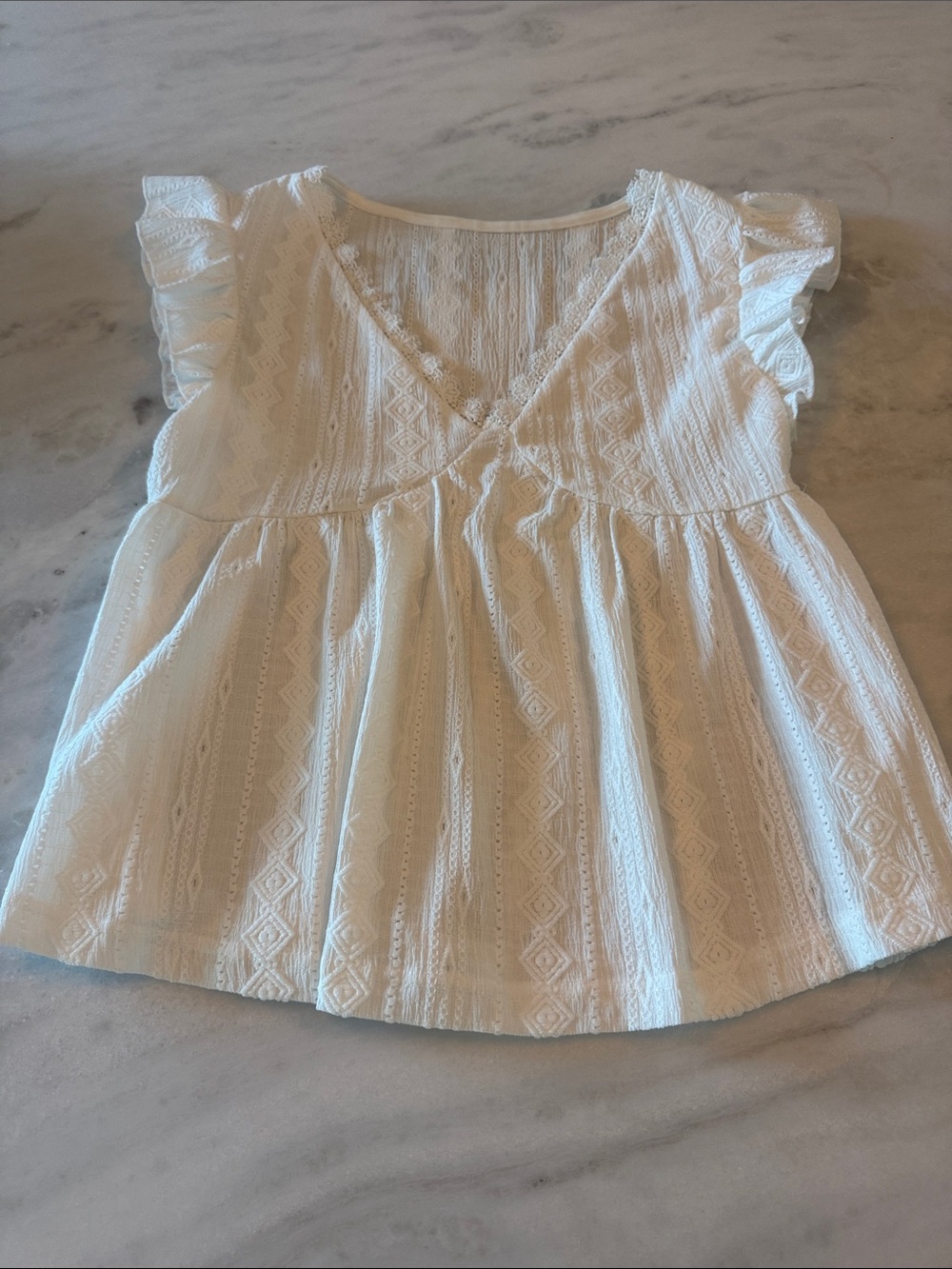 SHEIN White Lace V-Neck Flutter Sleeve Top